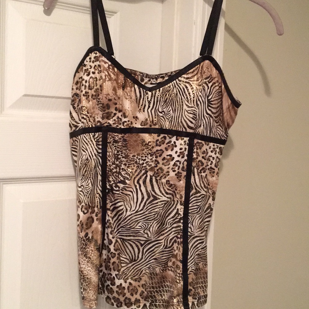 Cache animal print metallic top